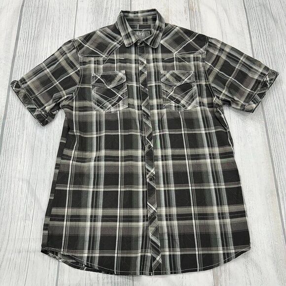 BKE Other - BKE Pearl Snap Shirt M Athletic‎ Fit Plaid Short Sleeve Western Mens Gray